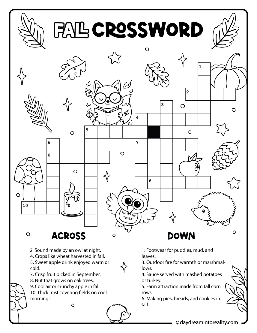 Crossword Puzzles For First Graders Printable