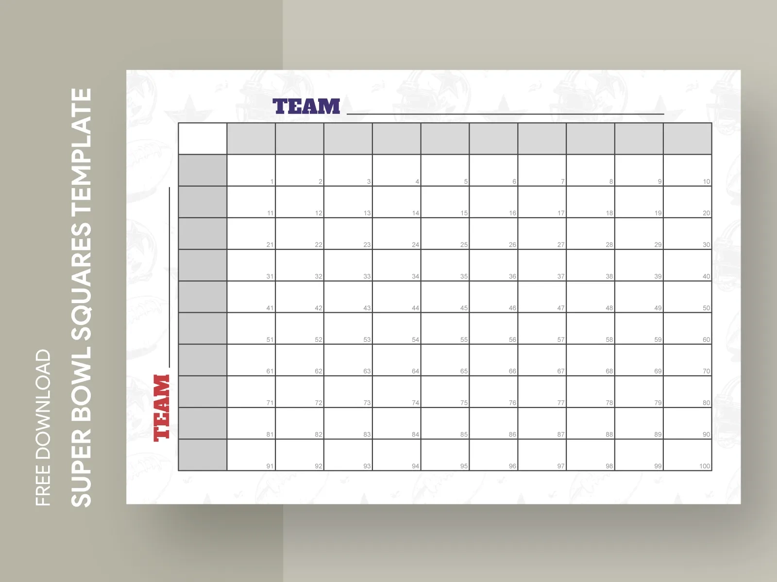 Template Blank Free Printable Football Squares 100