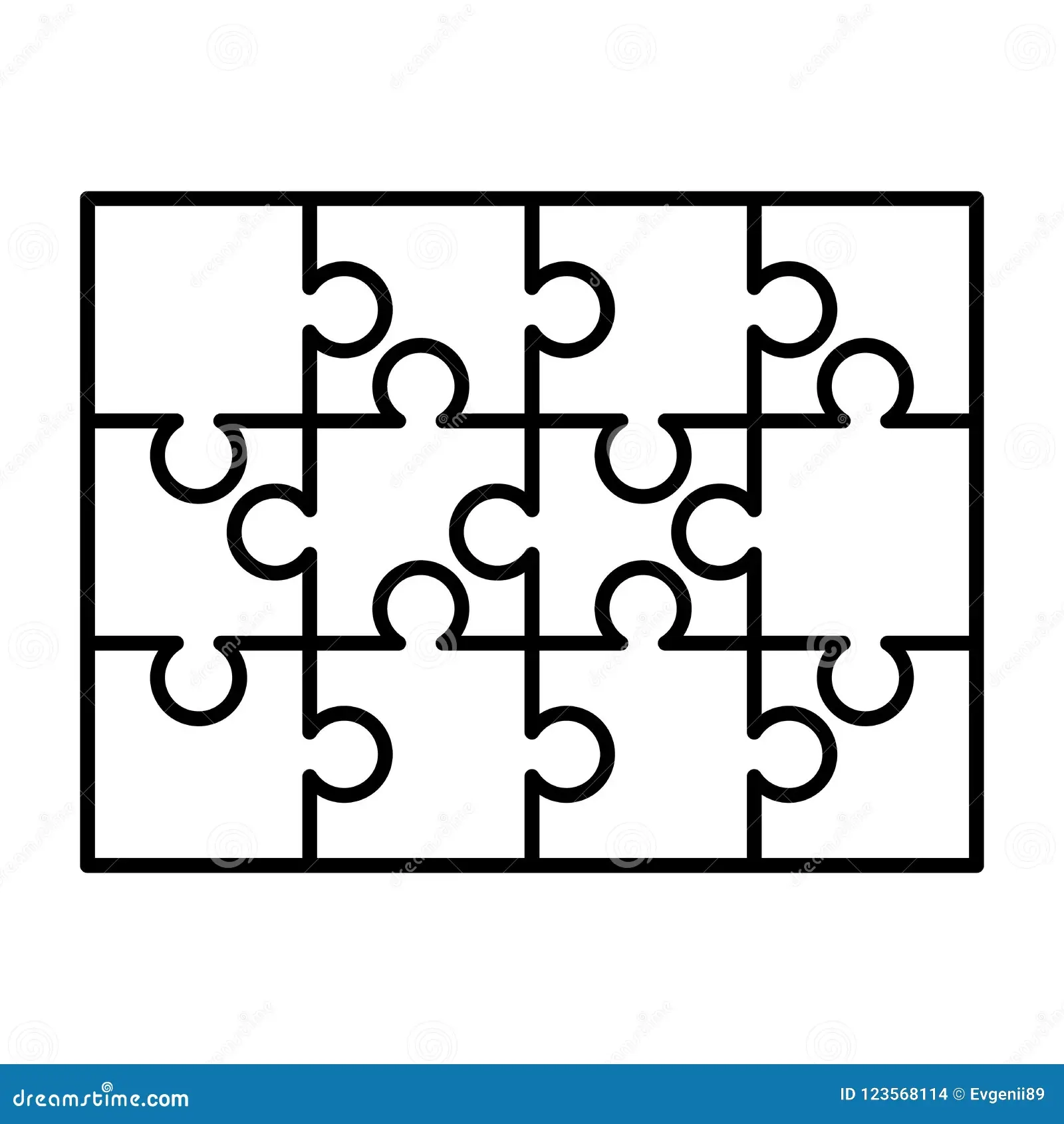 12 White Puzzles Pieces Arranged In A Rectangle Shape Jigsaw 