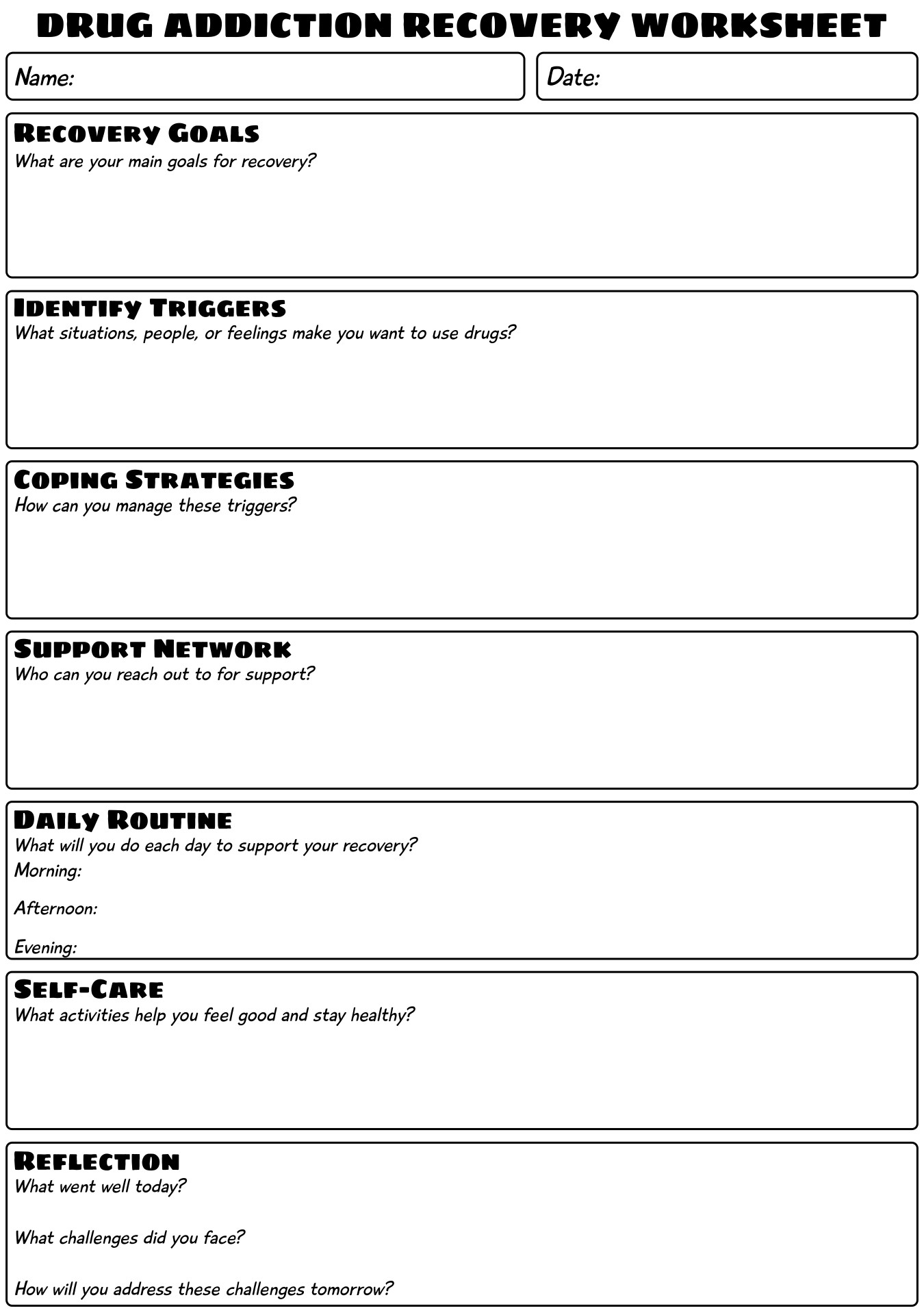 Free Printable Recovery Worksheets For Adults