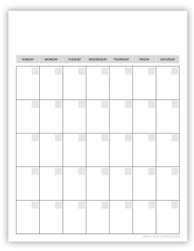 Printable Blank Calendar Portrait