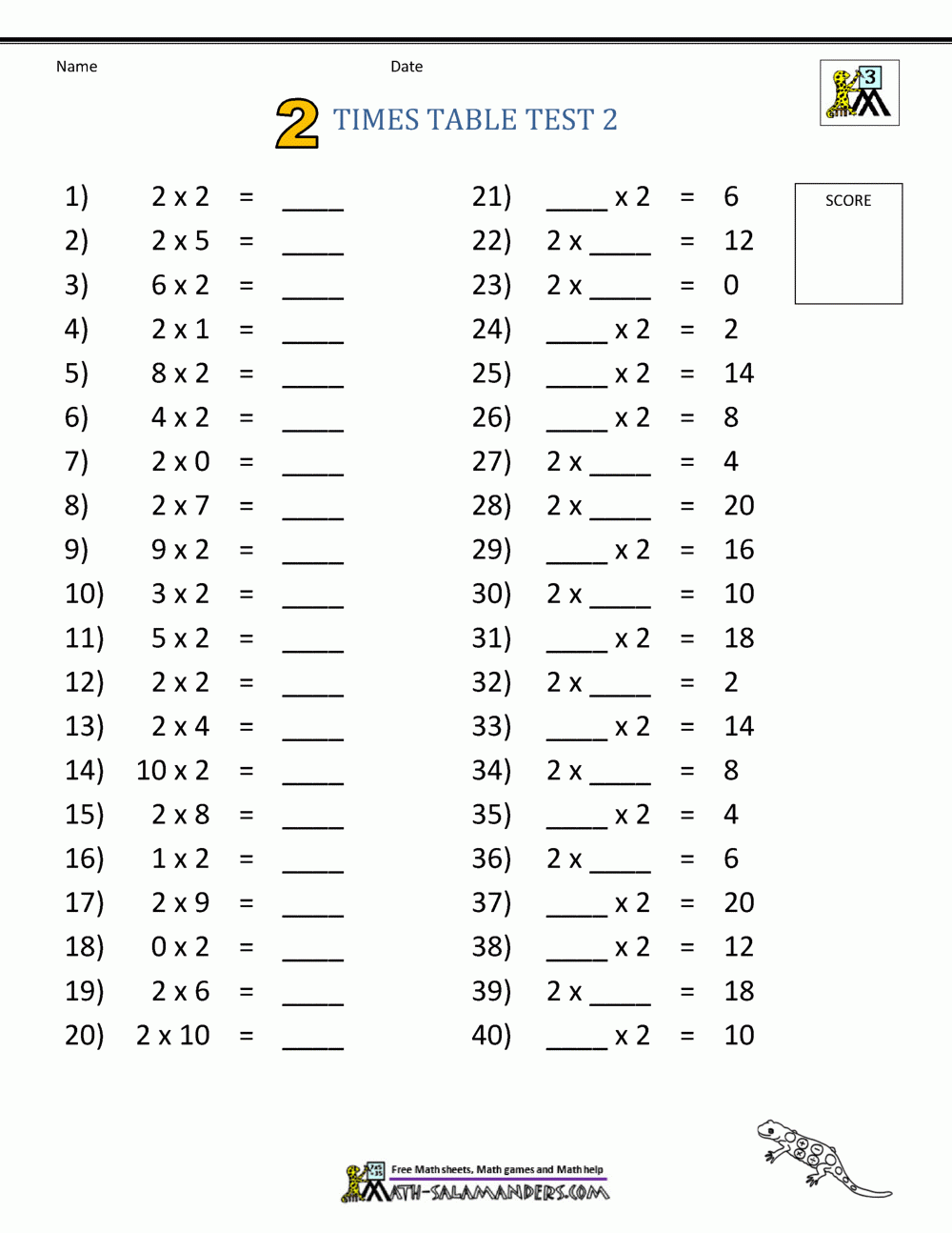 Times Tables Worksheets Printable Free