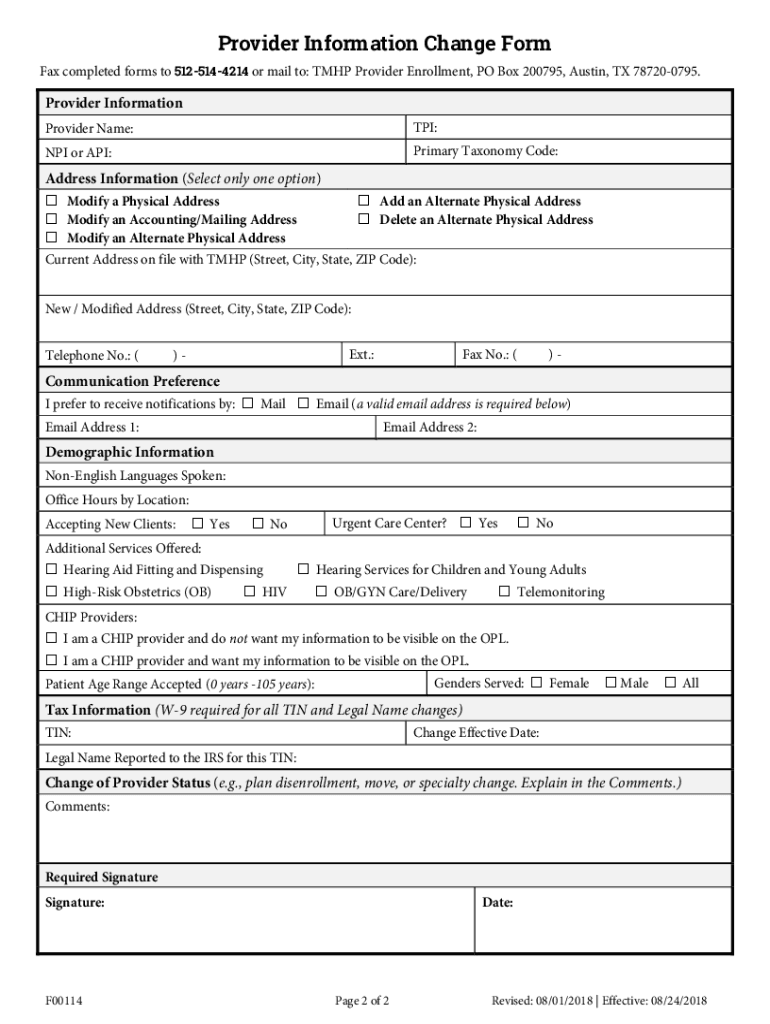 2018 2025 TX Provider Information Change Form Fill Online 