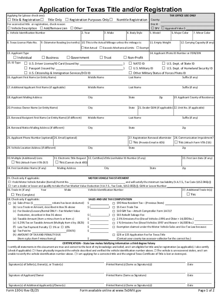 2025 Form TX 130 U Fill Online Printable Fillable Blank PdfFiller