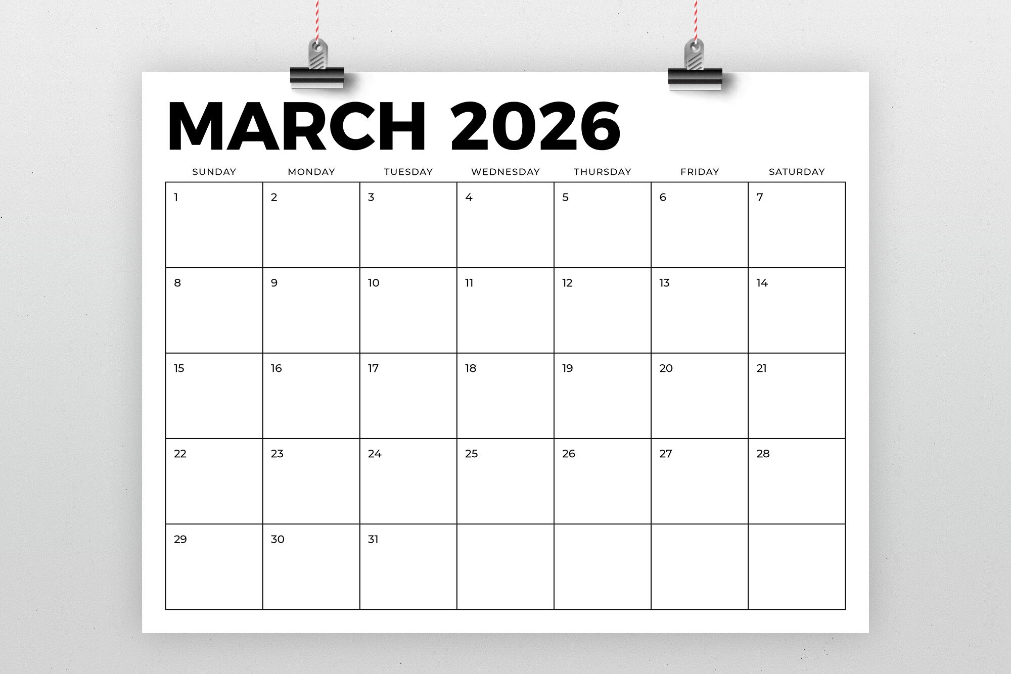 Blank Calendar For 2026 Printable