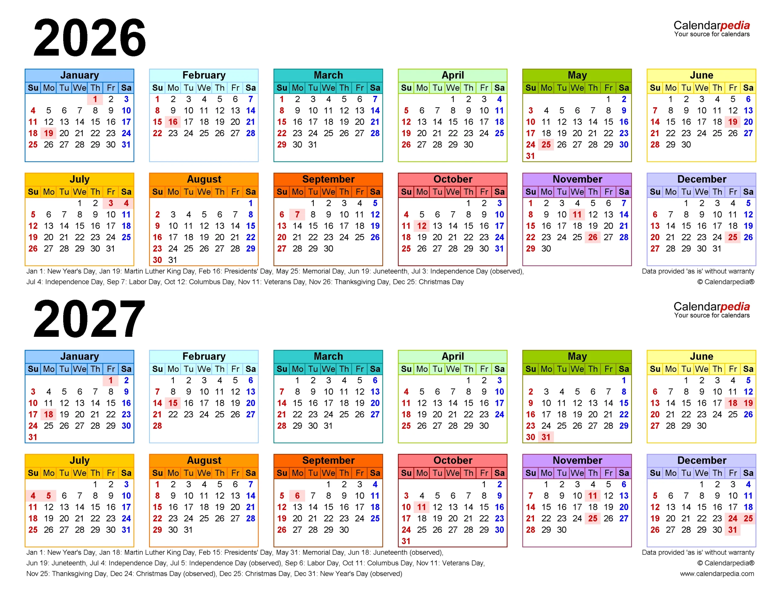 2026 And 2027 Calendar With Holidays School Academic Calendar