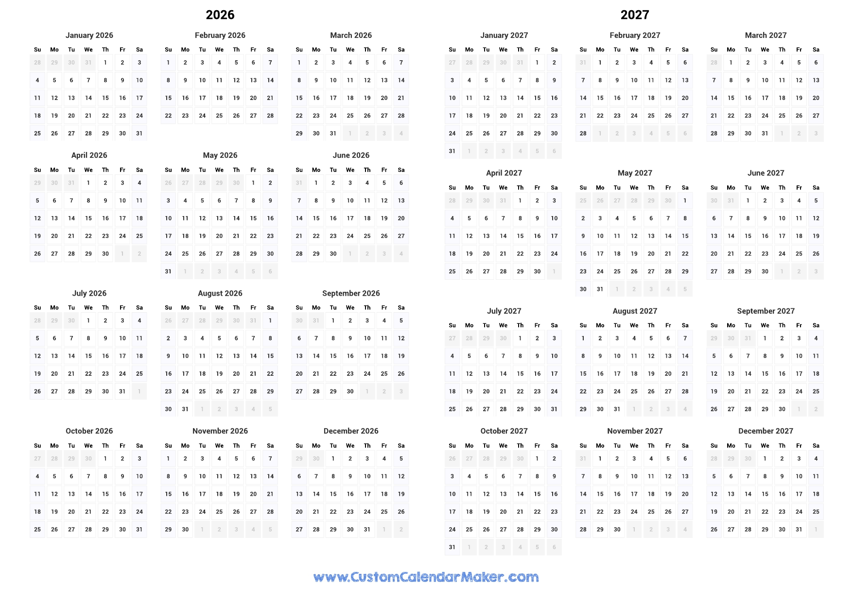 Printable School Calendar 2027 2026
