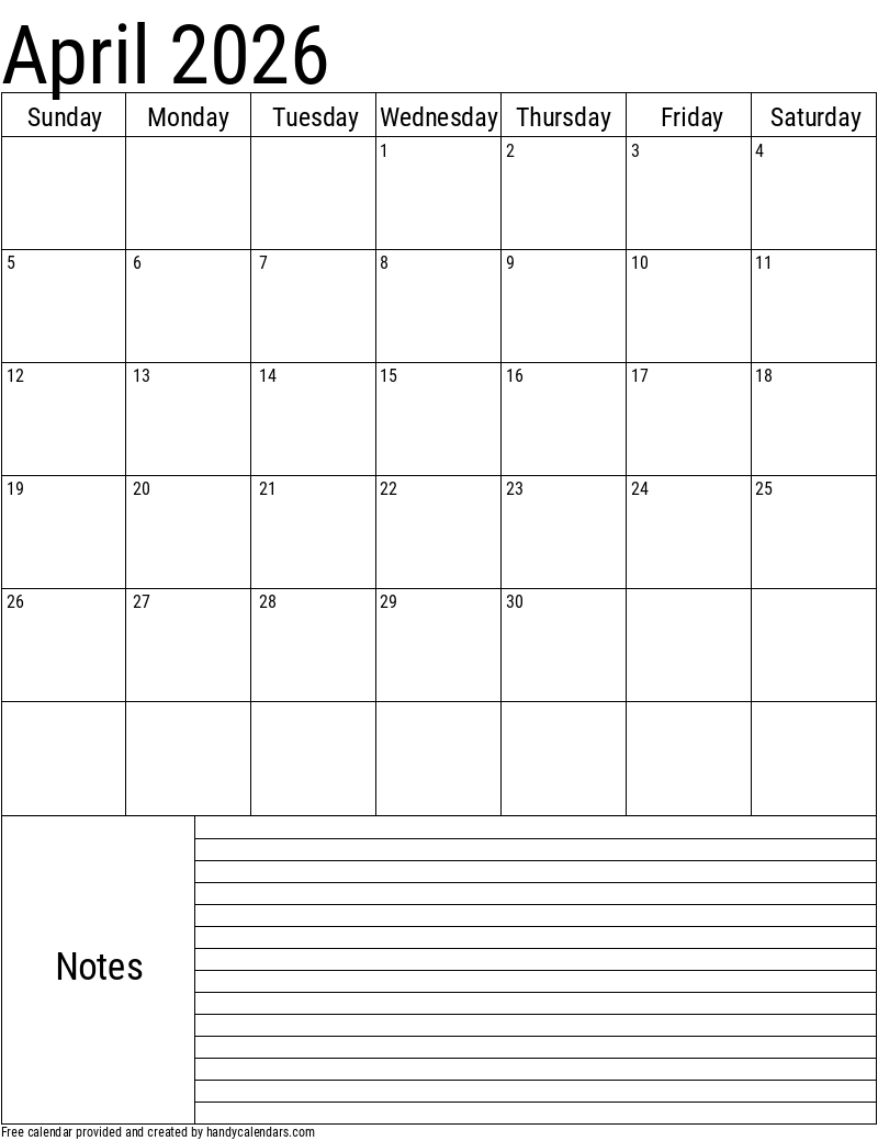 April 2026 Free Printable Calendar