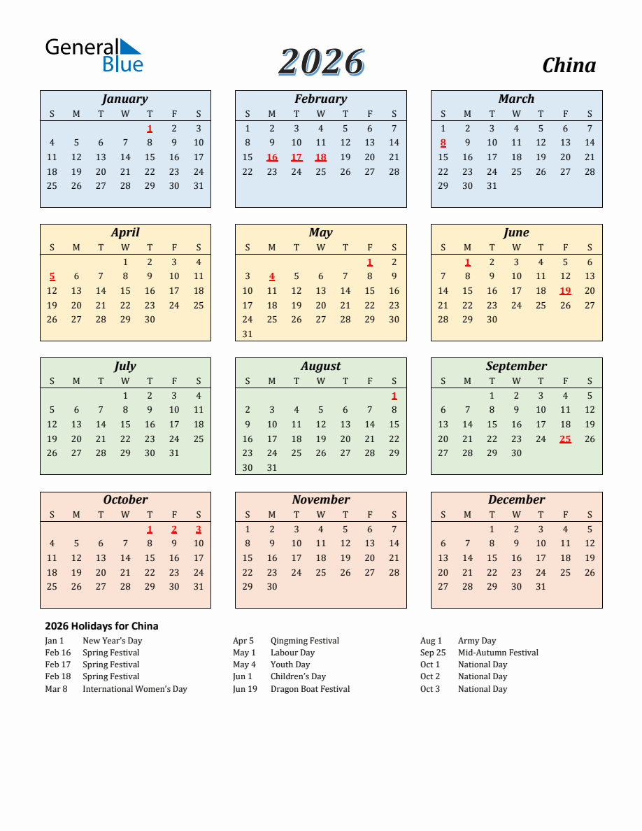 2026 China Calendar