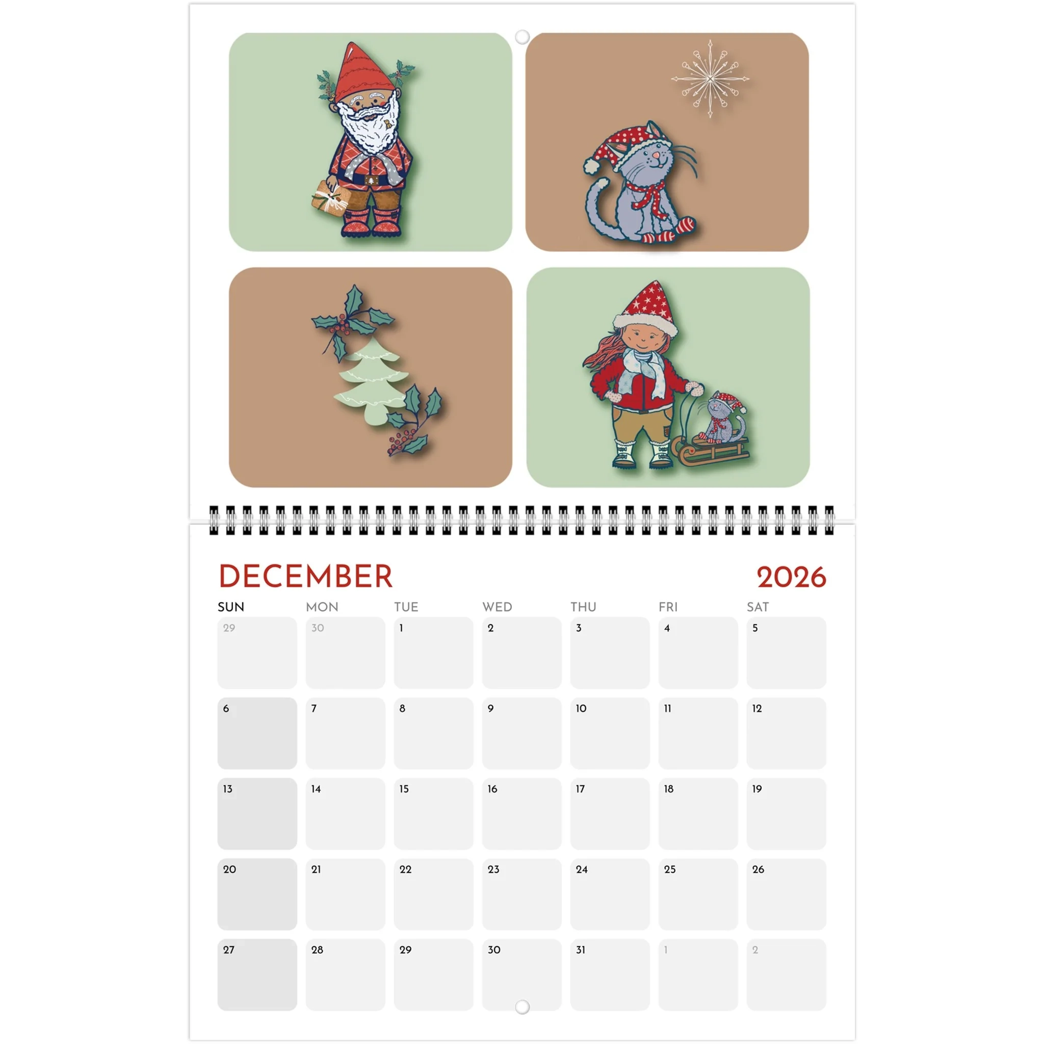 2026 Gnome Wall Calendar 12 Month Wall Calendar FREE SHIPPING 