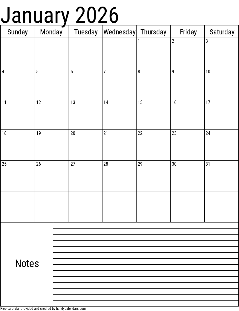 Blank Printable Calendars 2026 January