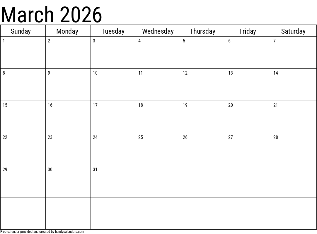 Blank Calendar Page March 2026