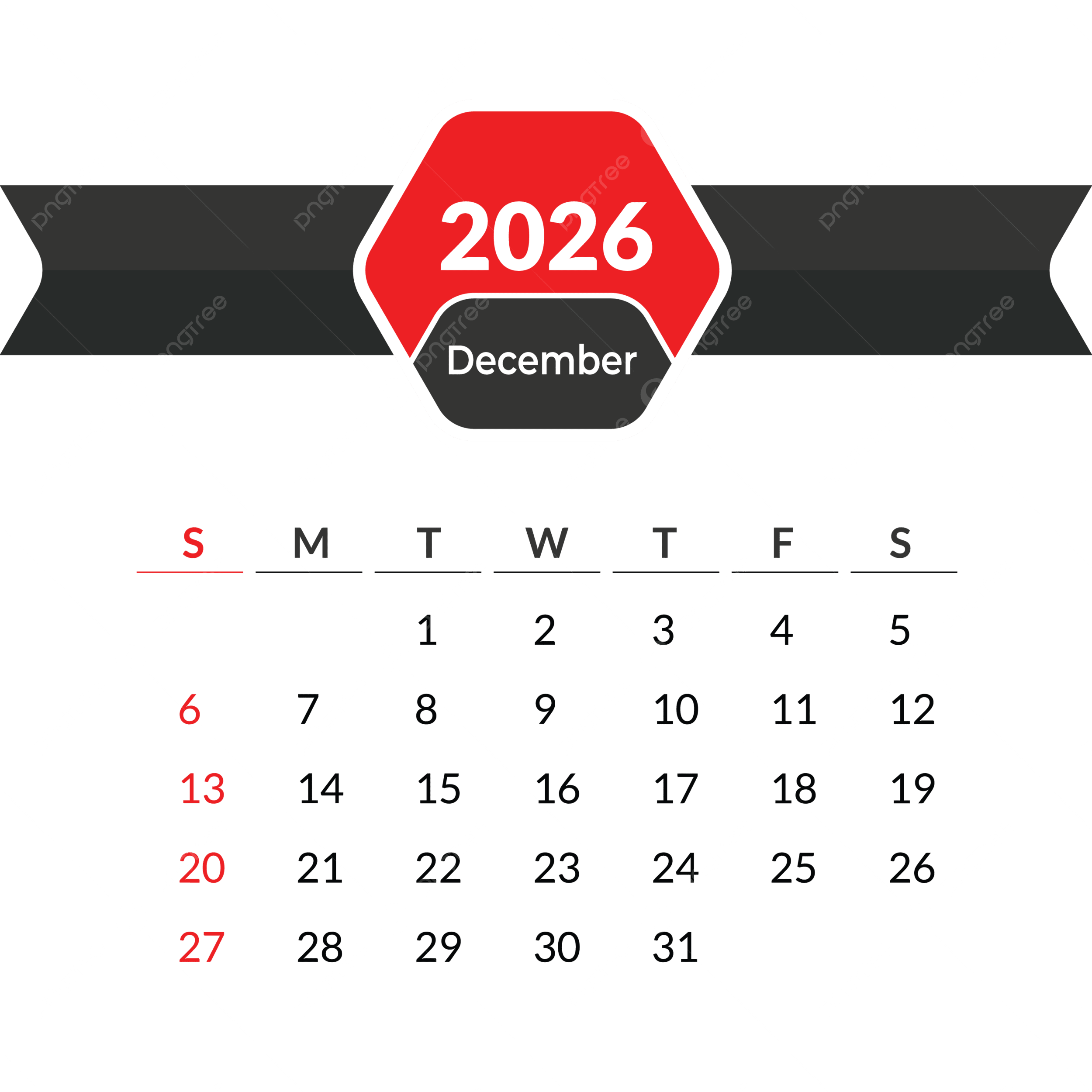 2026 Monthly Calendar PNG Transparent Images Free Download 