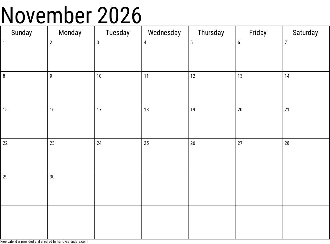 2026 November Calendars Handy Calendars