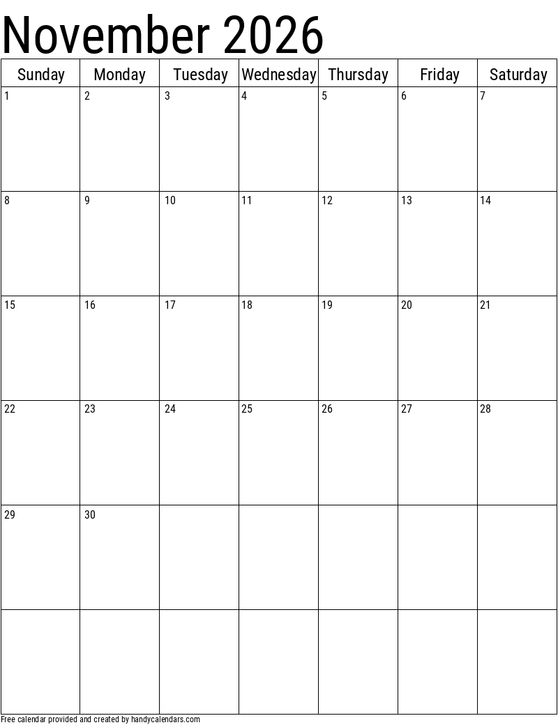 2026 November Calendars Handy Calendars