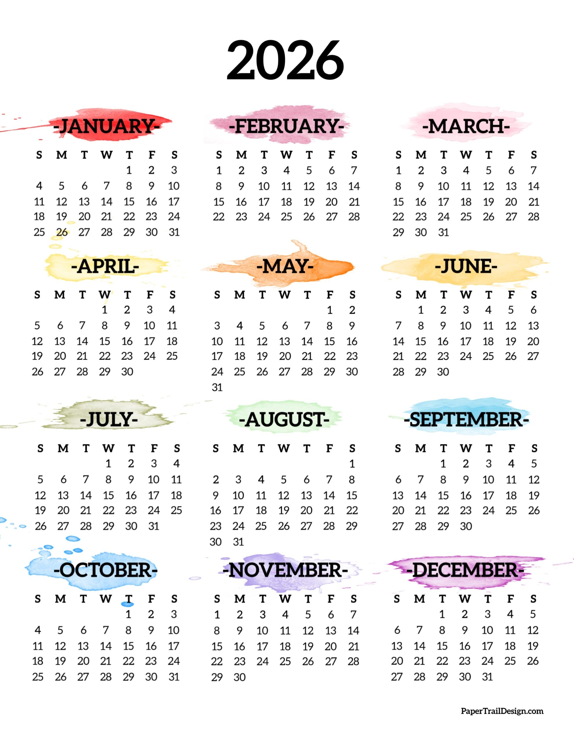 Free Blank Printable Calendars 2026