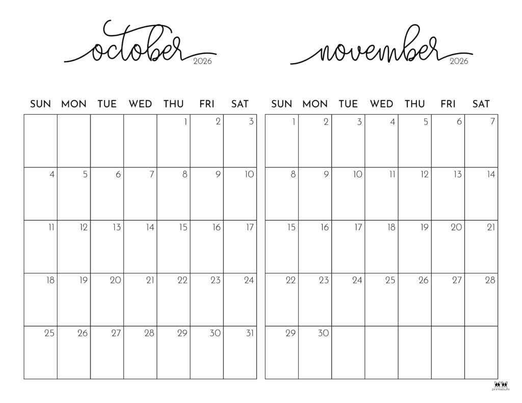Calendar 2026 October November Printable