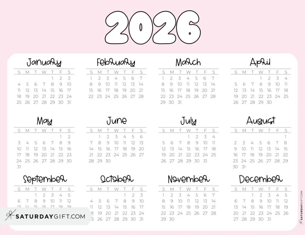 2026 Yearly Calendars 35 Free Printables