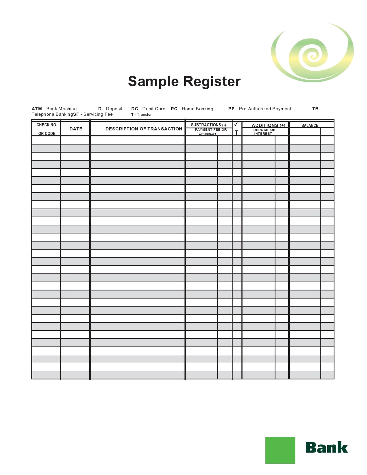 Checkbook Register Template Printable Free
