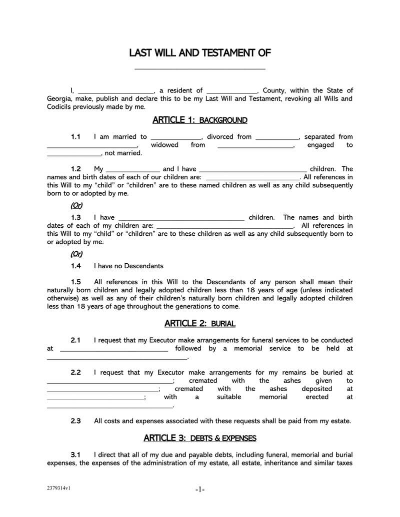 Printable Will Forms Free