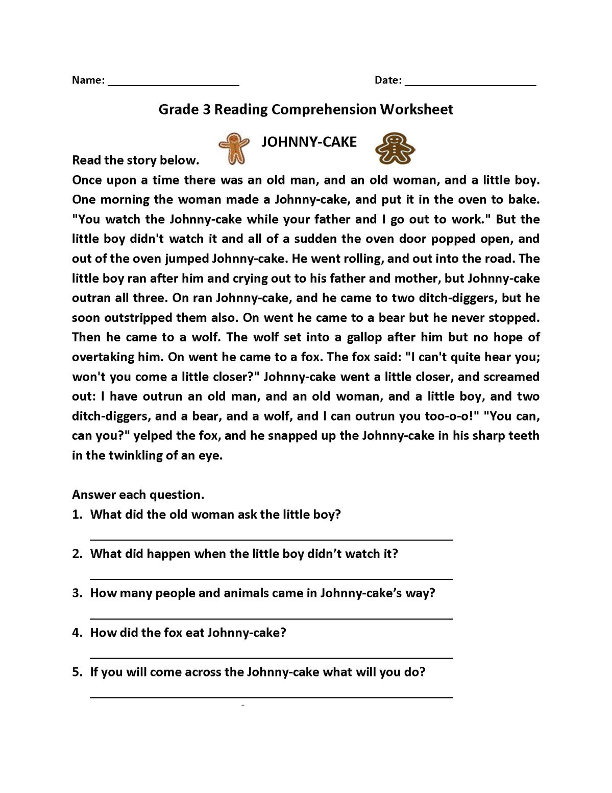 Reading Printable Worksheets 3rd Grade