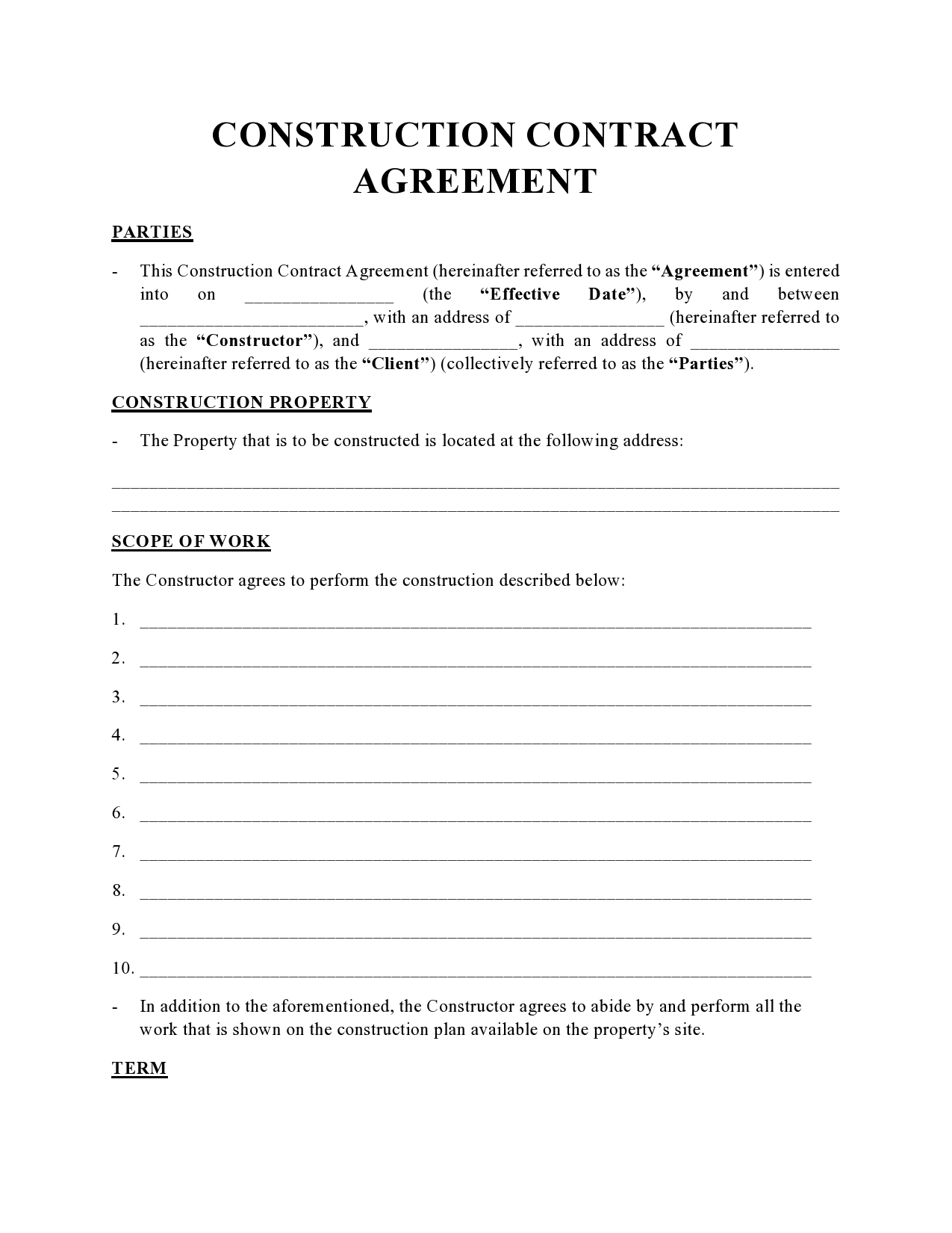 41 Simple Construction Contract Templates 100 Free 