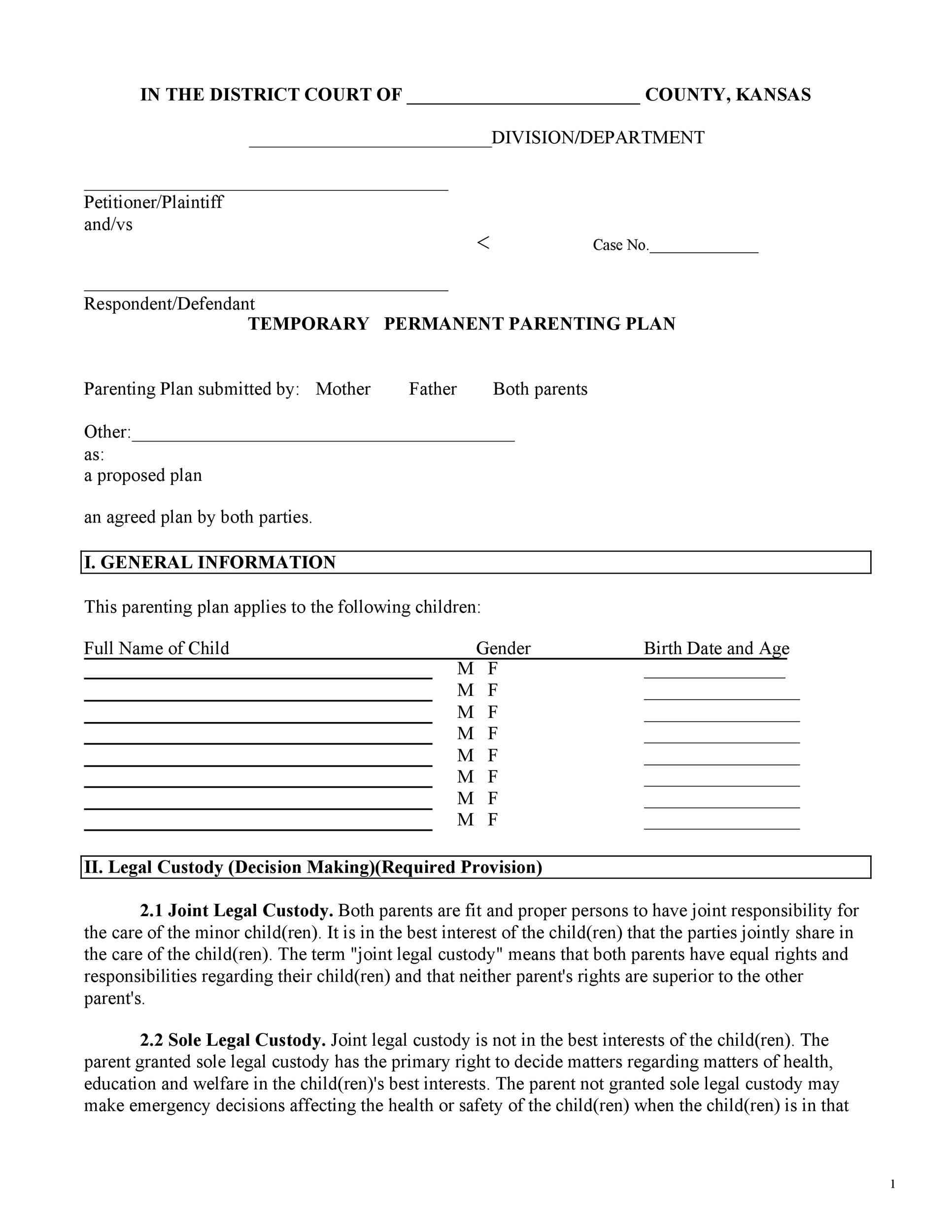 49 FREE Parenting Plan amp Custody Agreement Templates