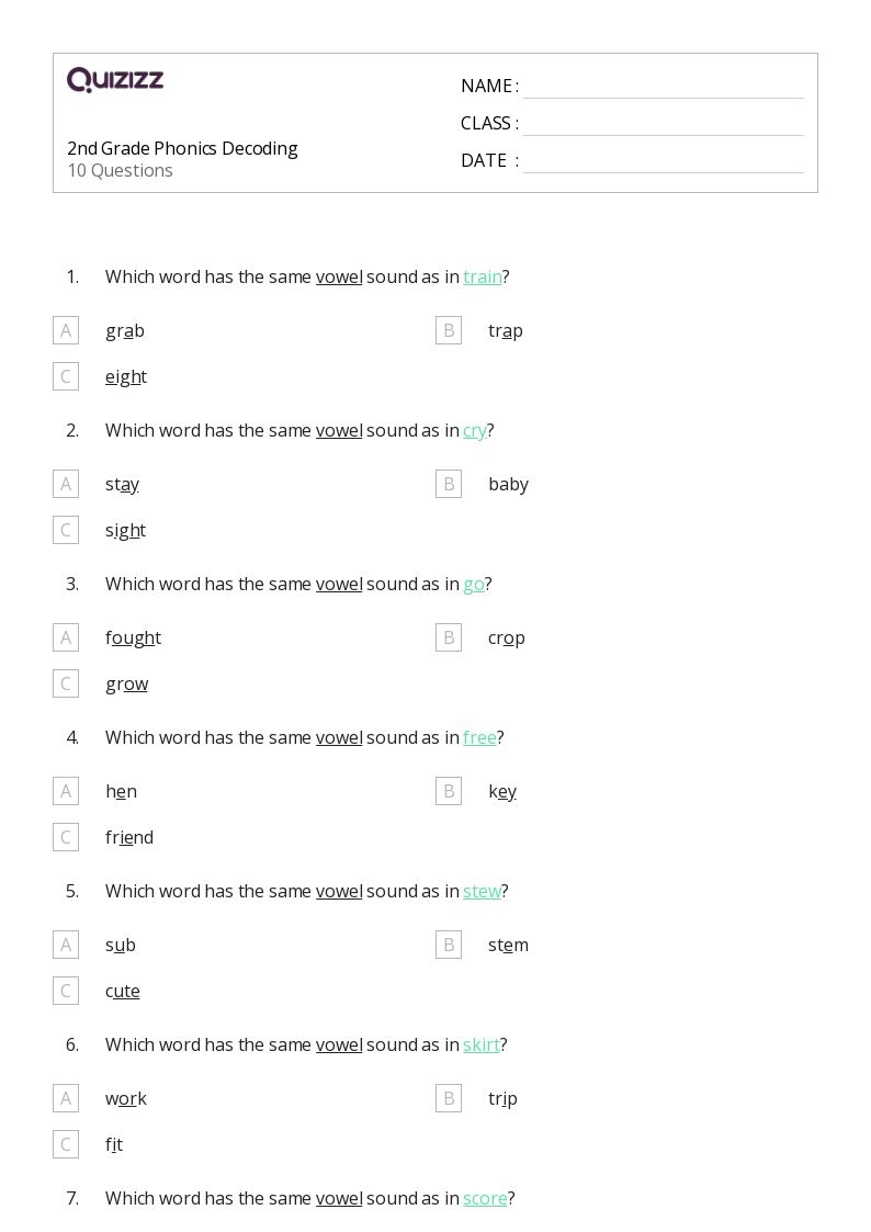 50 Decoding Words Worksheets For 2nd Grade On Quizizz Free 