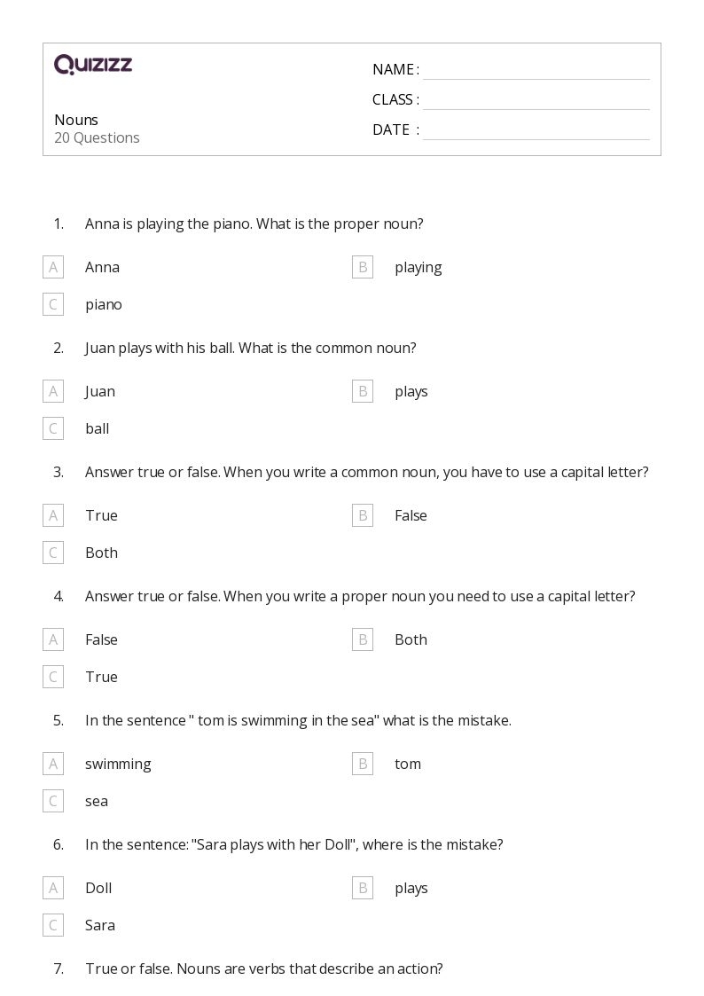 50 Nouns Worksheets For 4th Class On Quizizz Free amp Printable