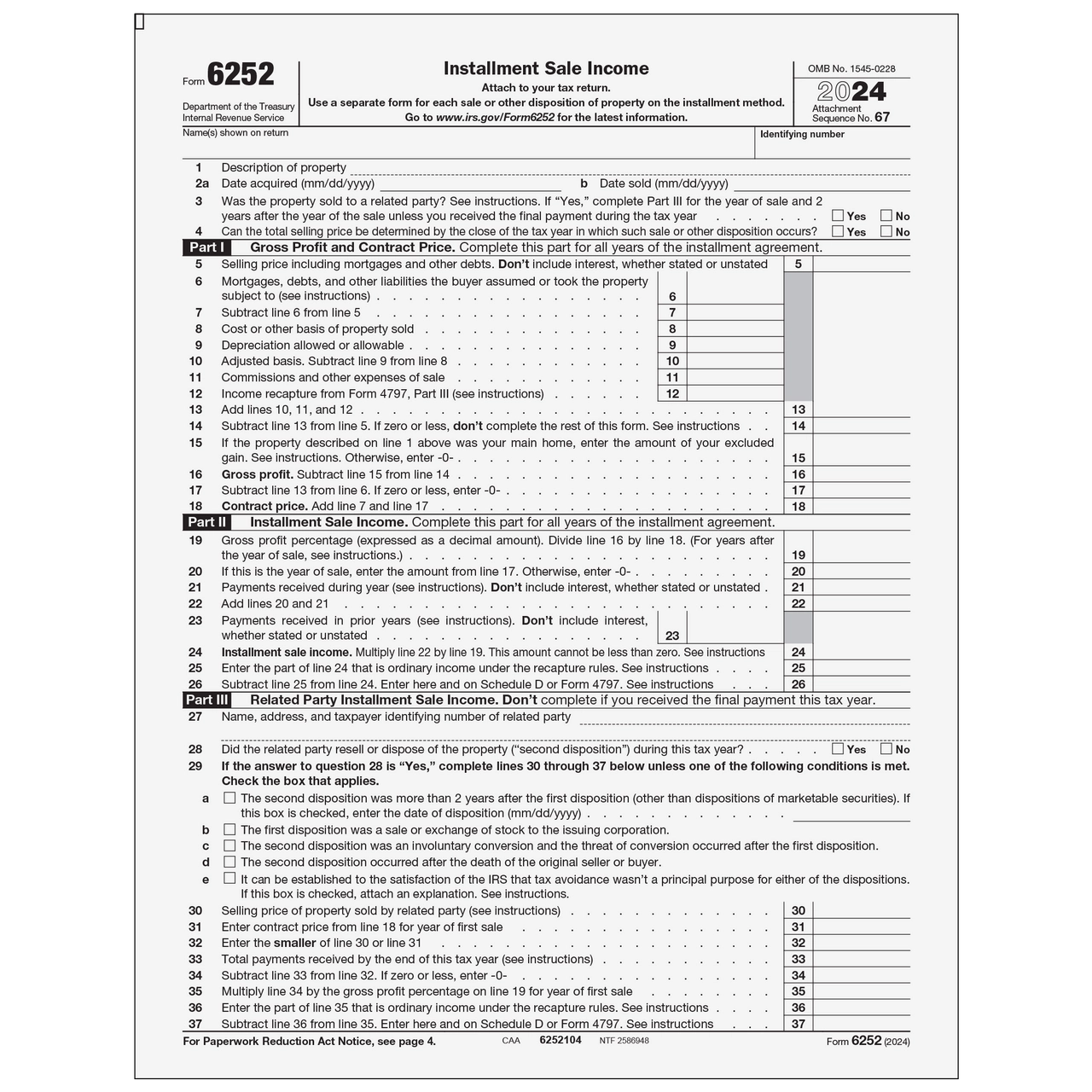 6252104 Form 6252 Installment Sale Income Greatland