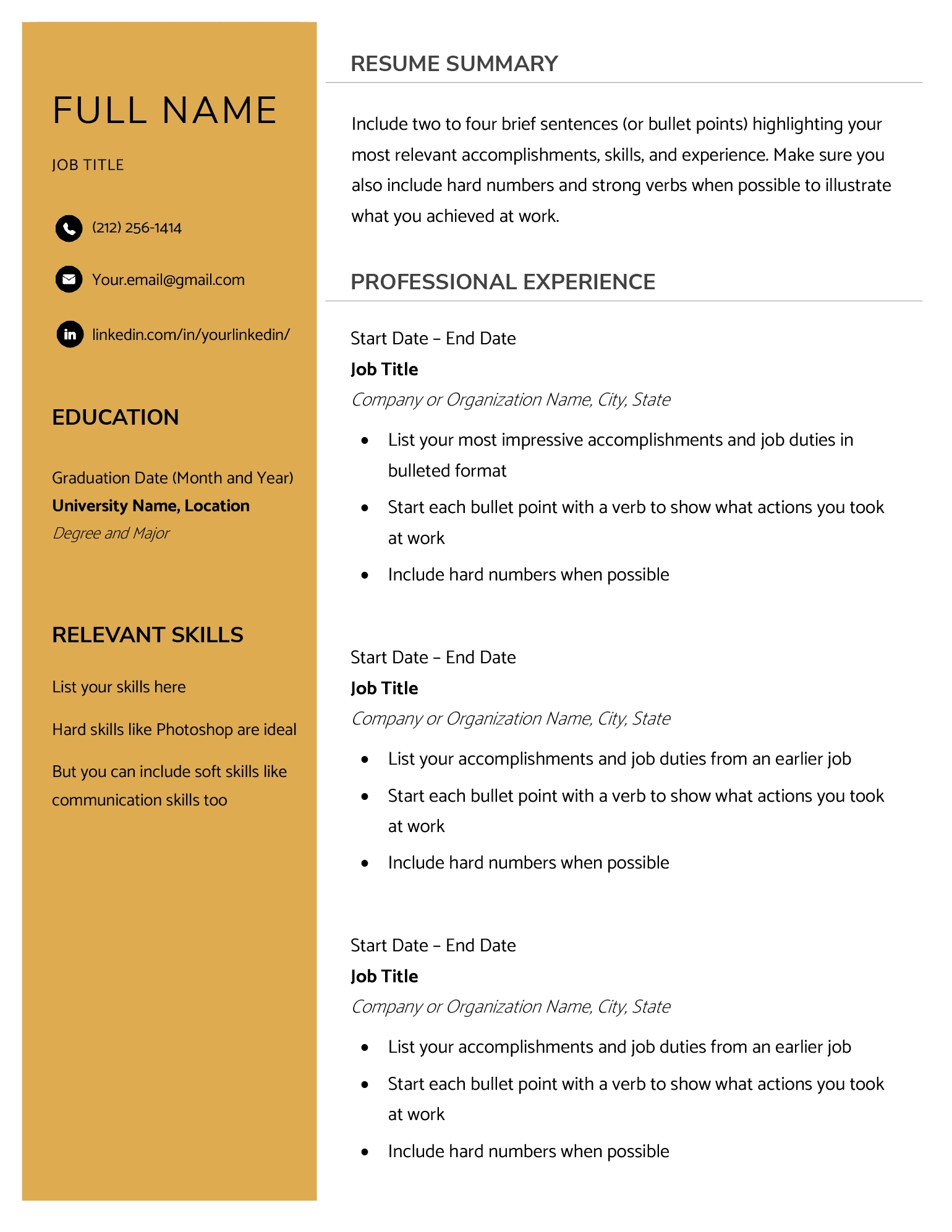 Printable Resume Templates Free