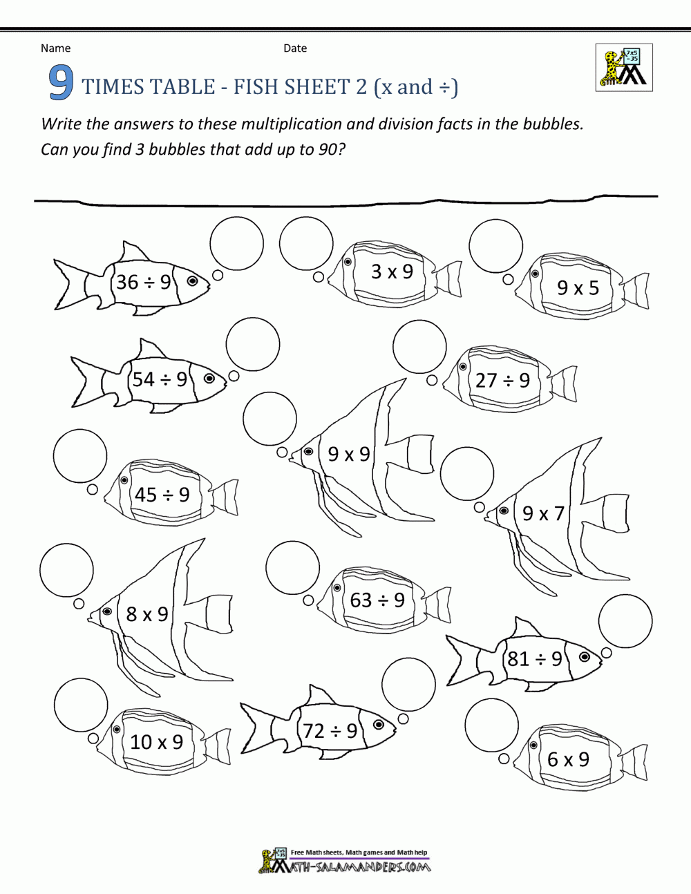9 Times Table Worksheets