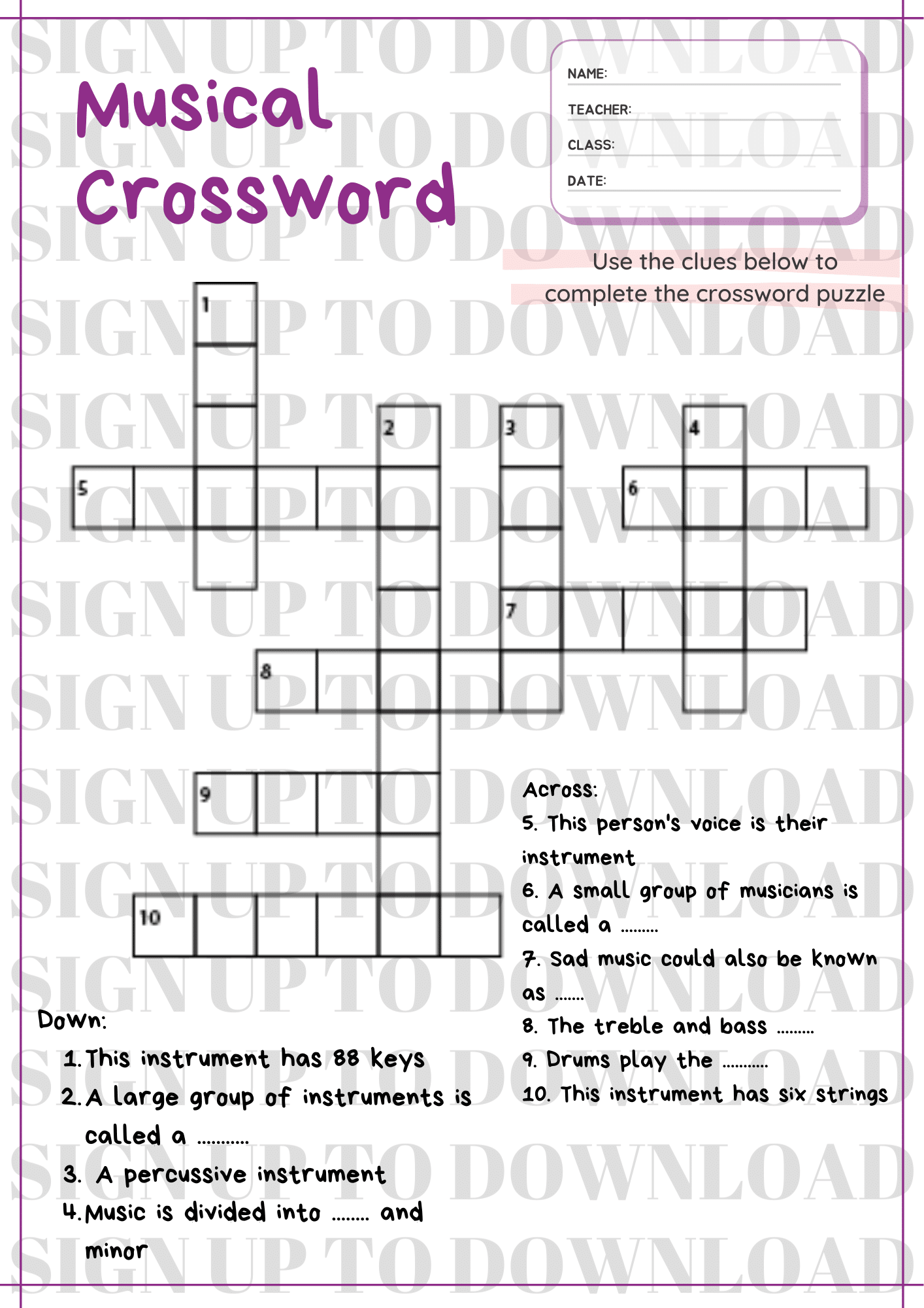 A Selection Of Musical Crosswords Schools Music Market