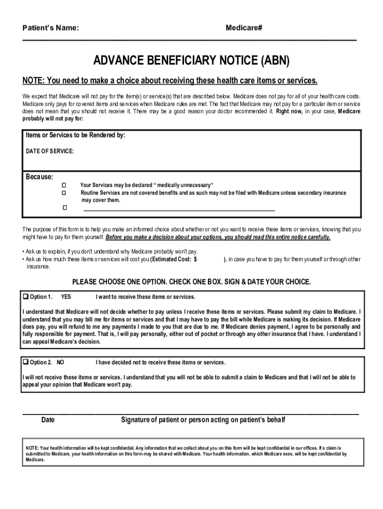 Abn Form Cms R 131 Downloadable Form