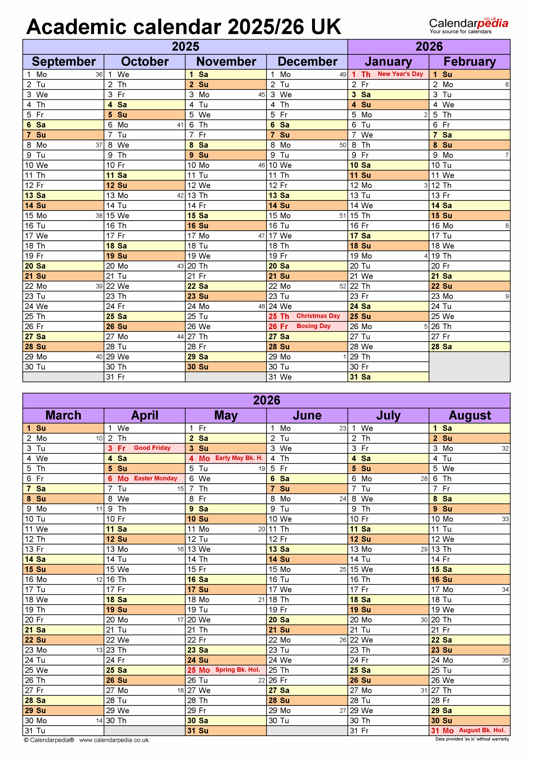 Academic Calendars 2025 26 UK Free Printable Word Templates