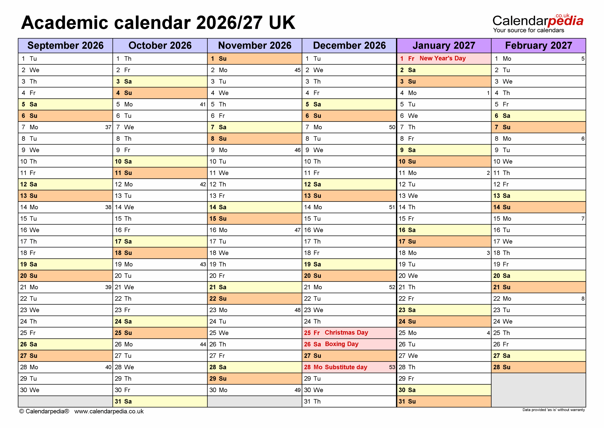 Academic Calendars 2026 27 UK Free Printable Excel Templates