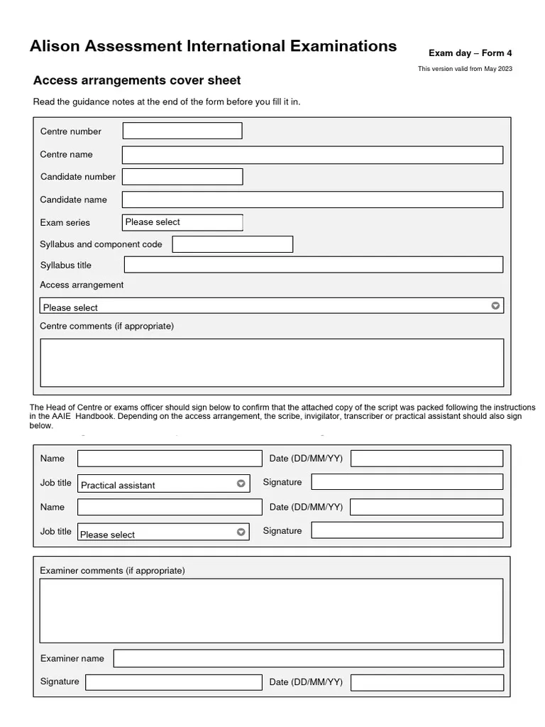 Access Arrangements Exam Day Form 4 2 PDF Computing