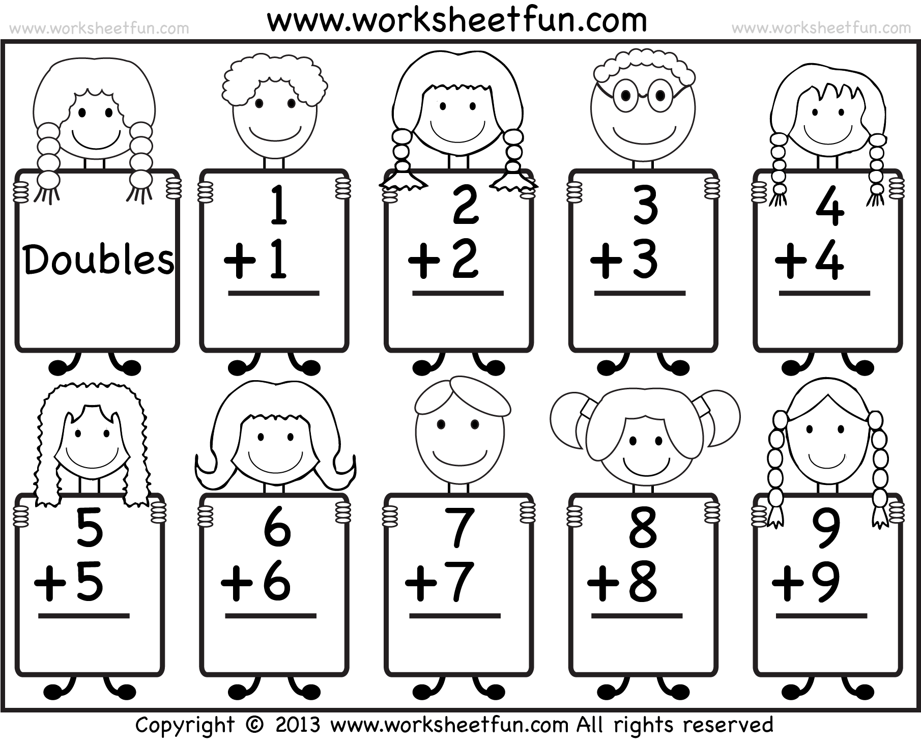 Addition Doubles Facts Beginner Addition Worksheet FREE 