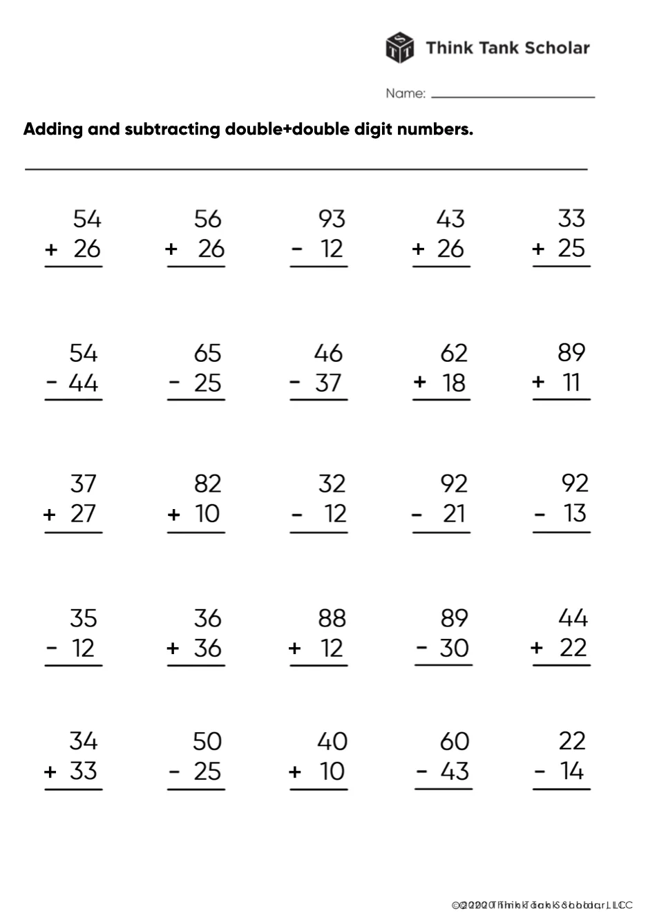 Addition And Subtraction Worksheet Printable