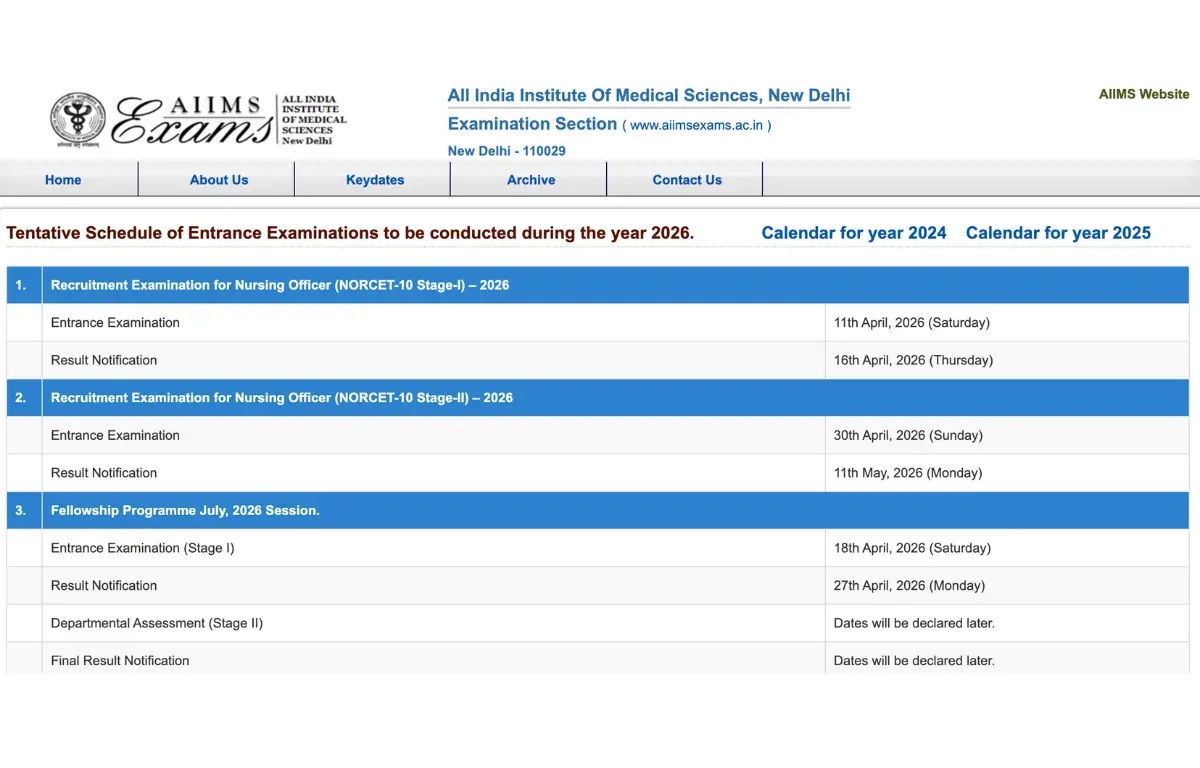 AIIMS Exam Calendar 2026 Out Check Official Exam Schedule