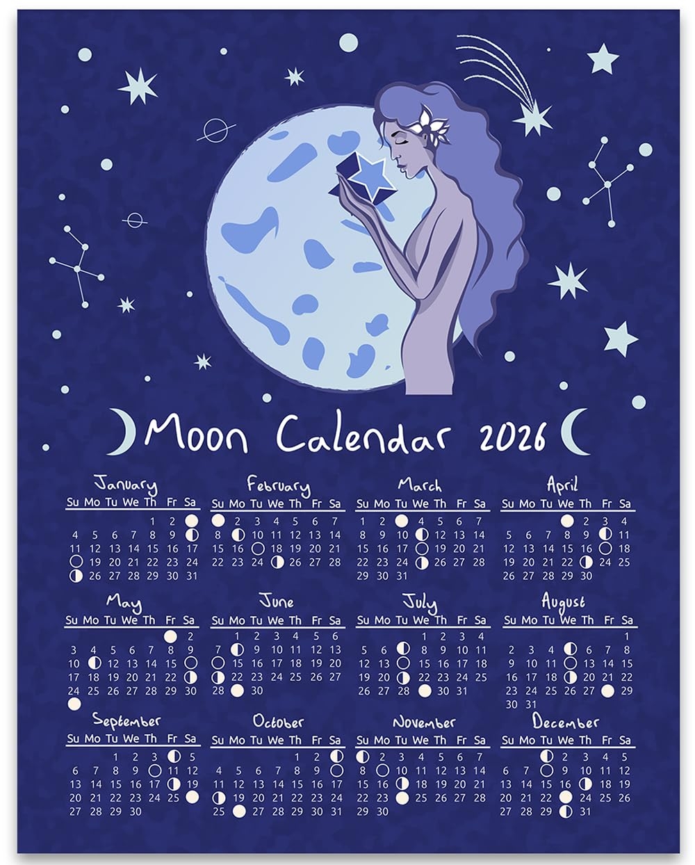 Amazon 2026 Calendar 11x14 Unframed Poster Moon Phases Lunar 