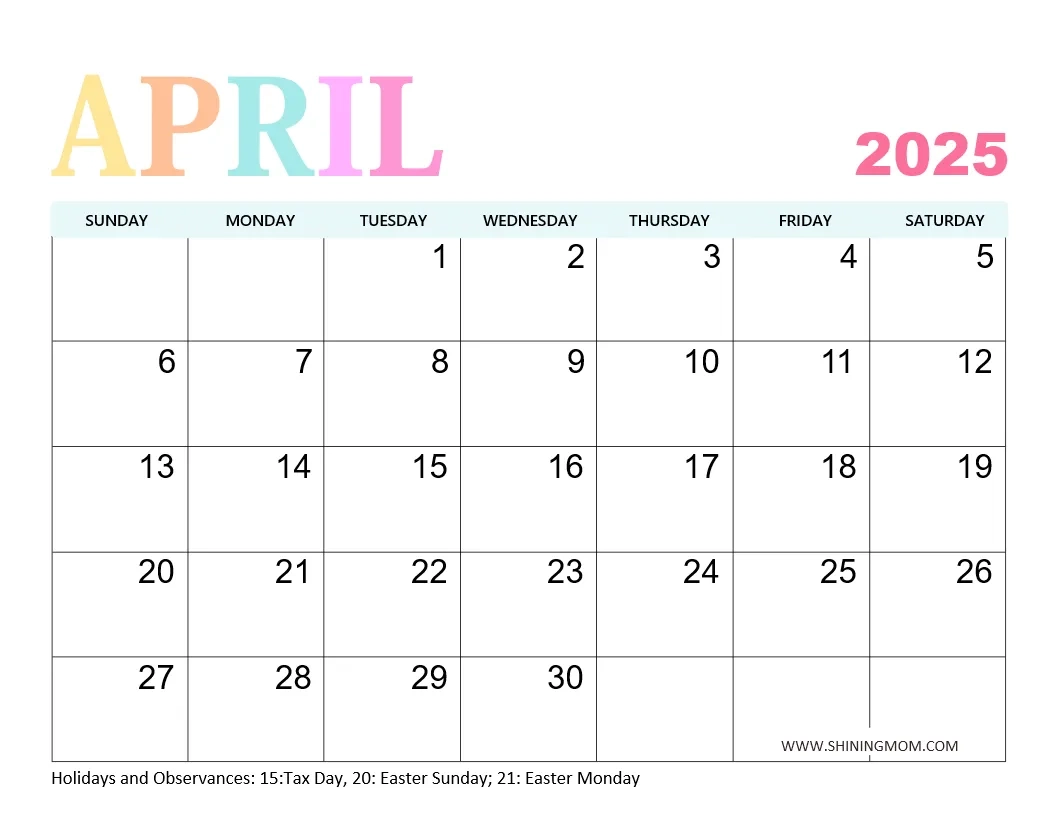 April Blank Printable Calendar