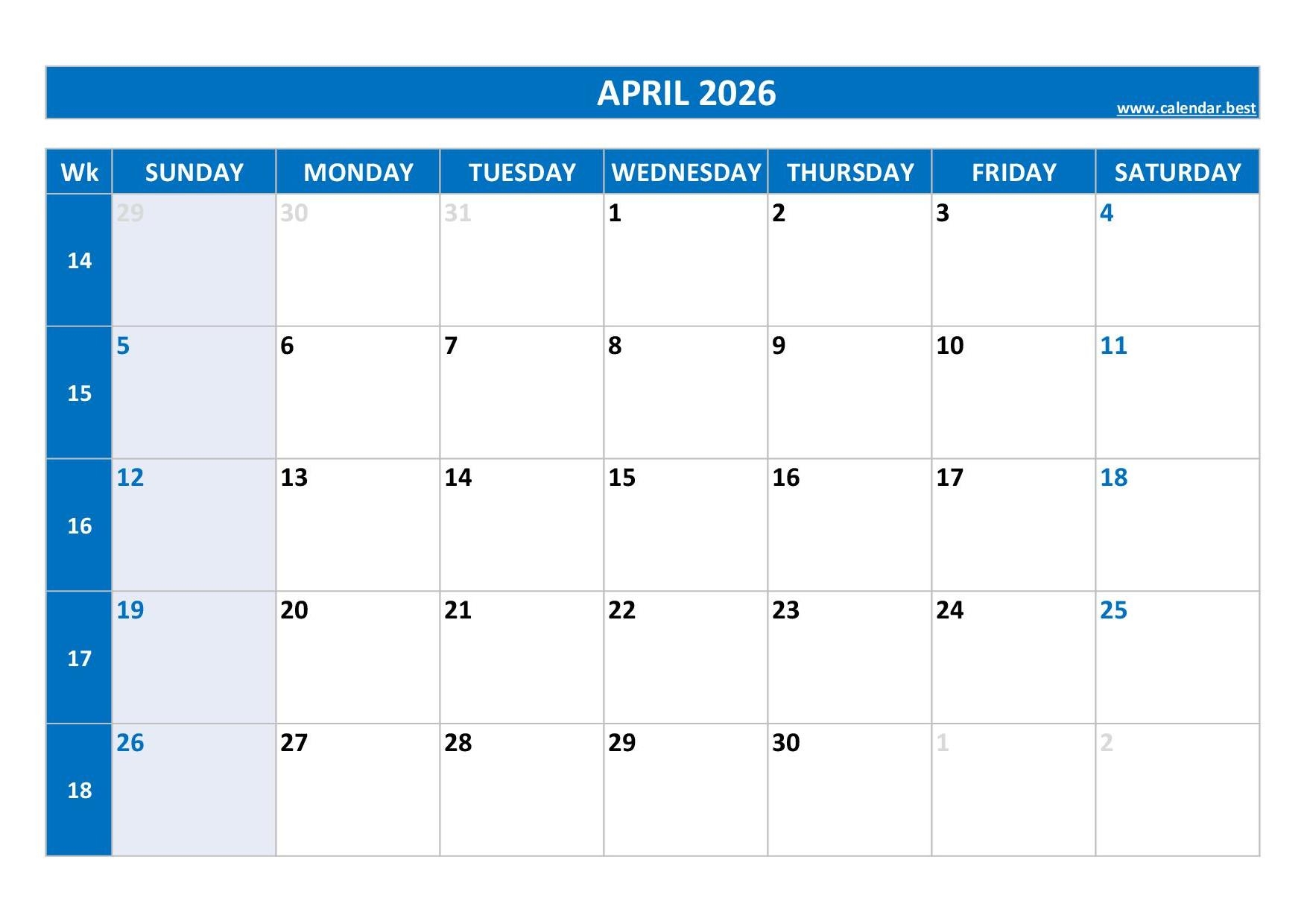 Printable Calendar April 2026