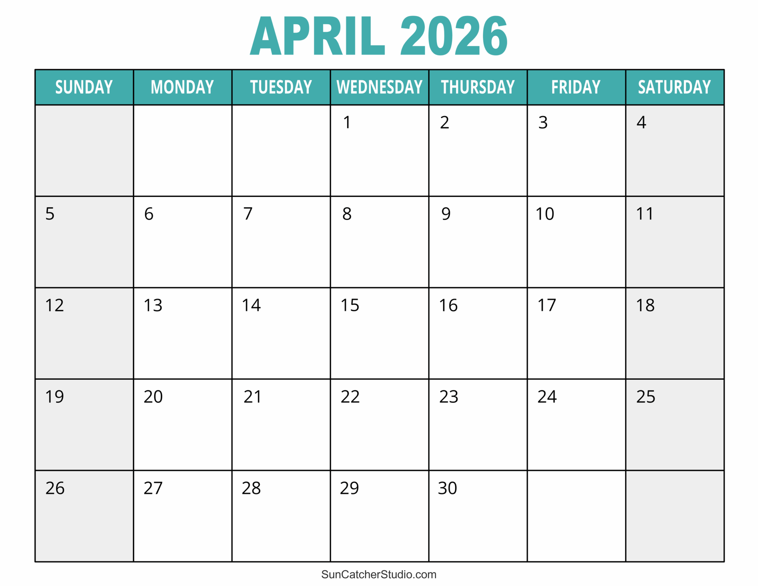 Printable Calendar April 2026 Free Printable