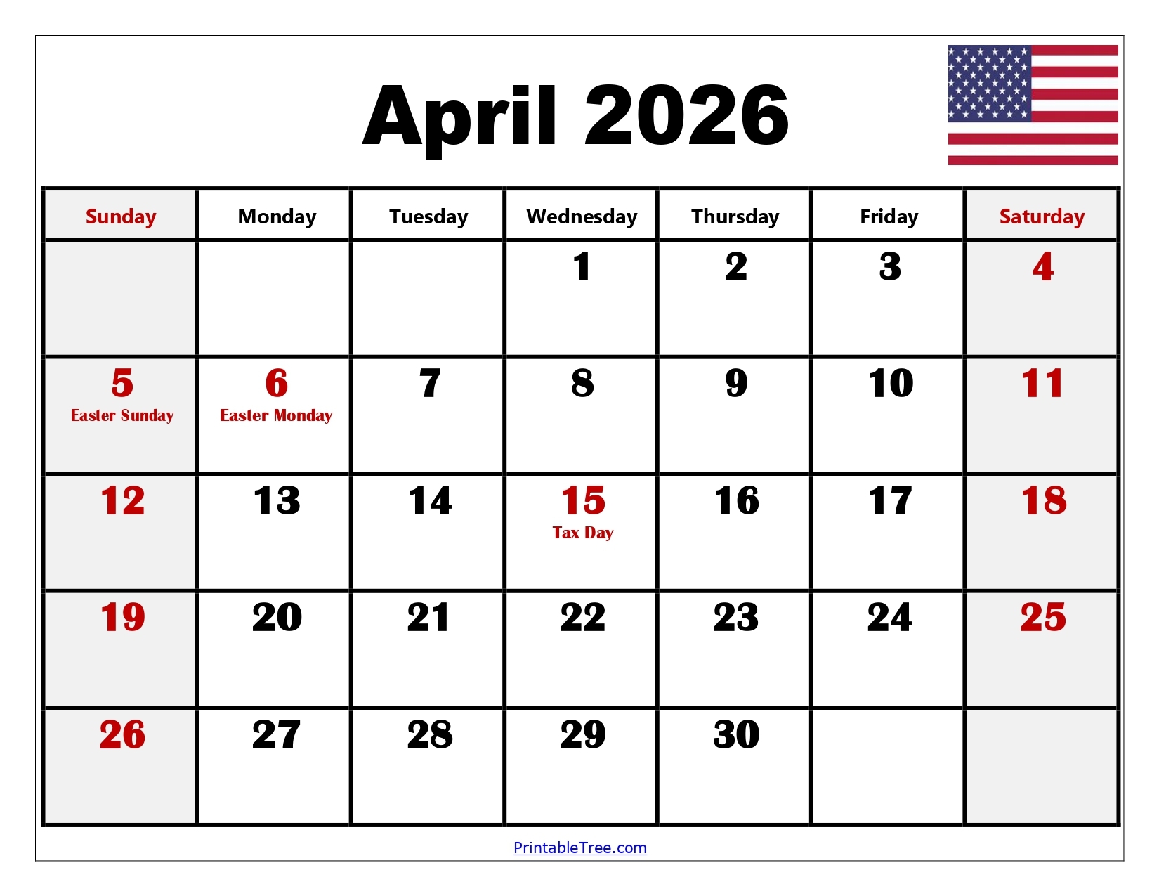 Printable Blank Calendar April 2026