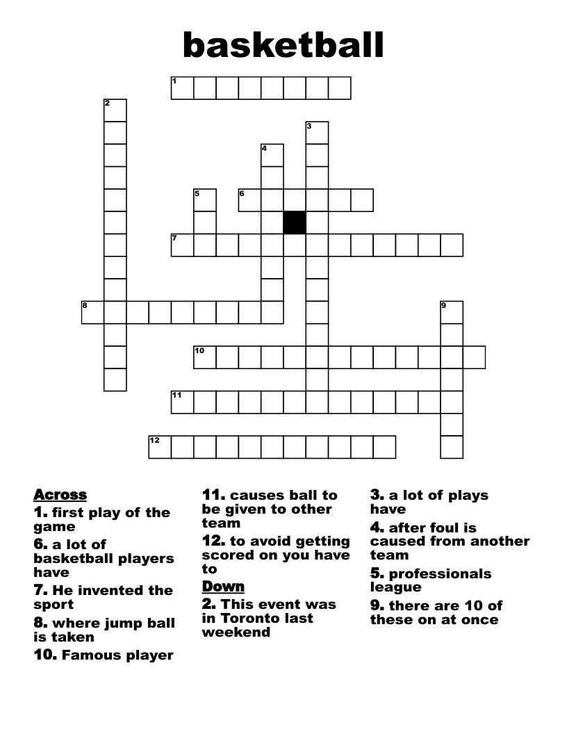 Basketball Crossword WordMint