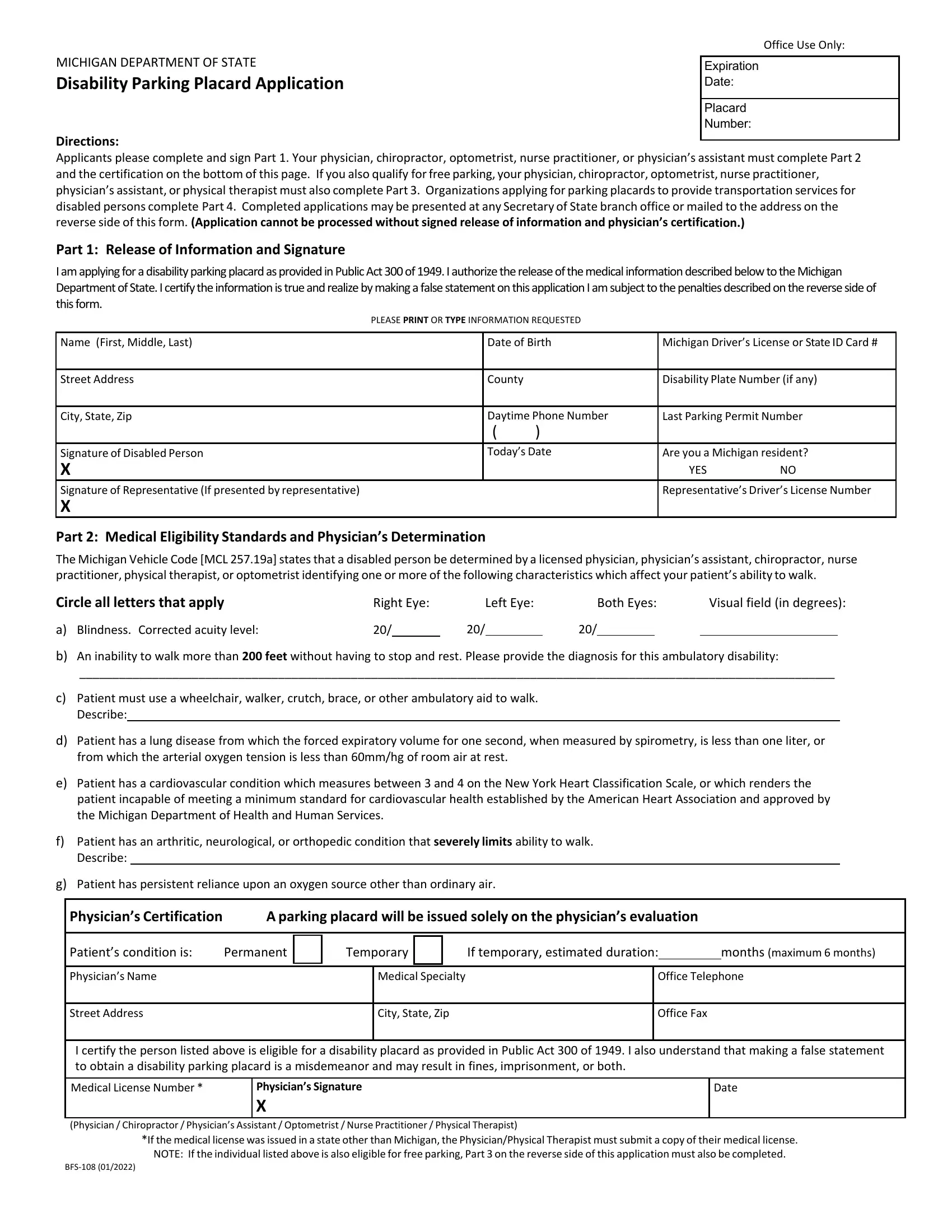 Form For Handicap Parking