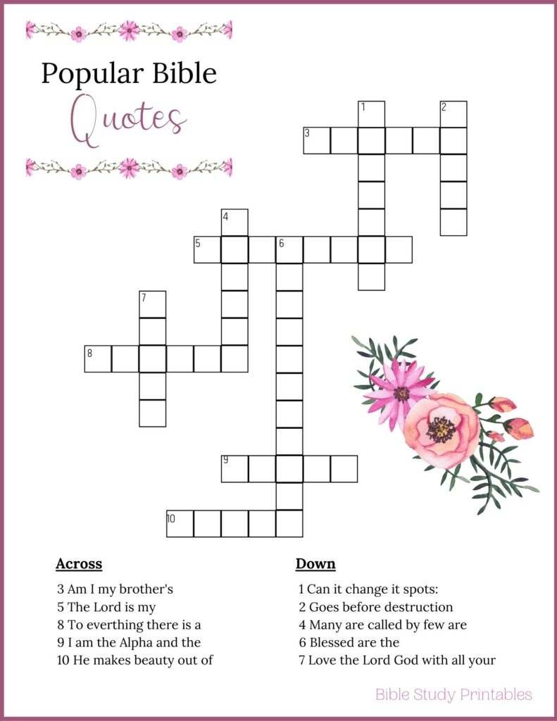 Free Printable Bible Crossword Puzzle