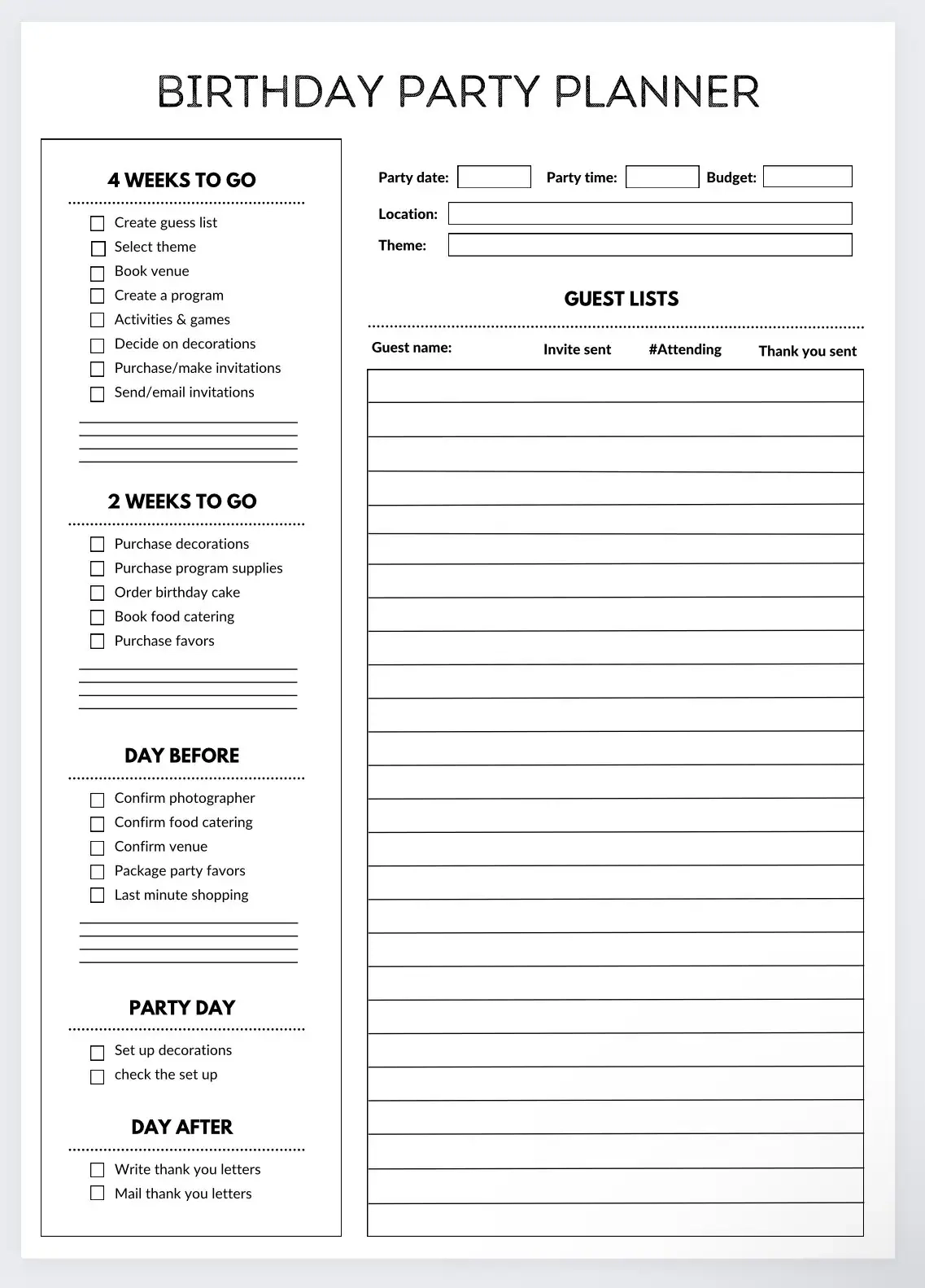 Birthday Party Planner Printable Event Organizer PDF Etsy 