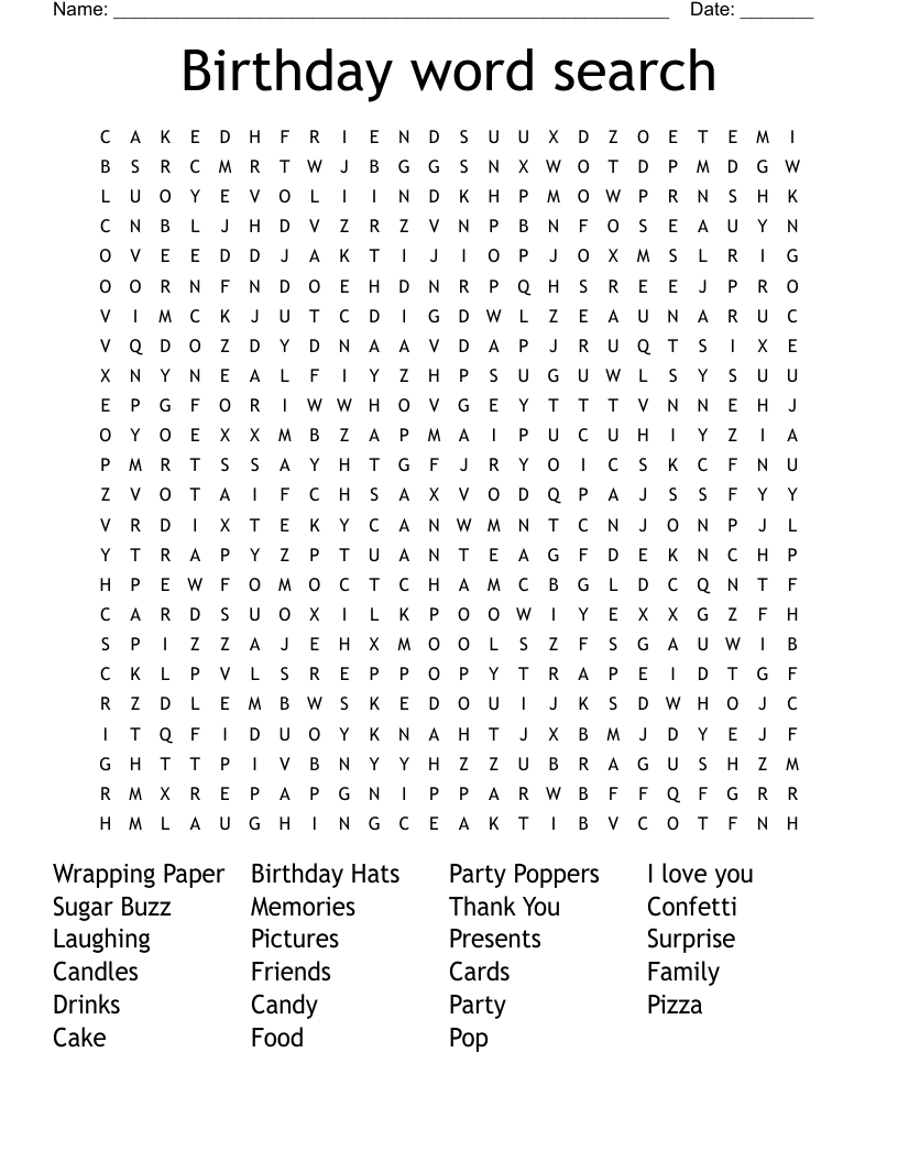 Free Printable Birthday Word Search Puzzles